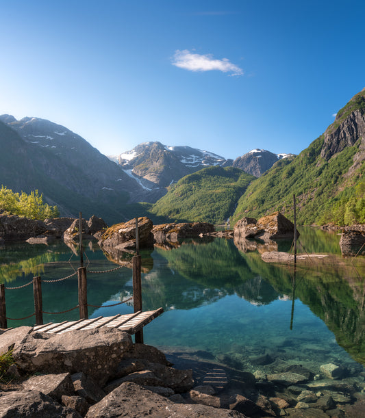 Fotografie-Print – Spiegelung am Bondhusvatnet, Norwegen